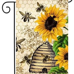 Bees Hive Sunflower Yard Garden Flag 12X18 Inch Two Sided All Seasons - Picture 1 of 2