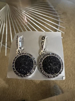 Pendientes colgantes de cristal círculo negro inspirados en el Art Deco joyería estilo vintage Foto 1 de 2