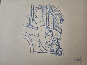 Disney Dumbo and Mrs. Jumbo Drawing/Sketch Animation Art Baby Mine signed - Picture 1 of 6
