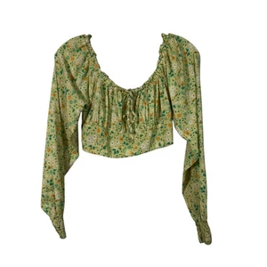 Aerie grün Blumen Milkmaid Fit Cropped Tie Puffärmel Top XS Fee Feminin - Bild 1 von 5