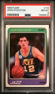 PSA 8 - 1988-89 Fleer #115 John Stockton RC Utah Jazz HOF - Picture 1 of 2