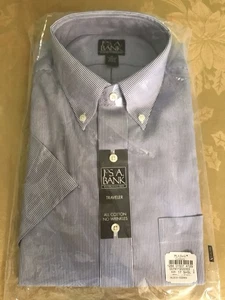 Jos A Bank Blue And White Pin Striped SS Shirt - Size 17 - NWT - Picture 1 of 4