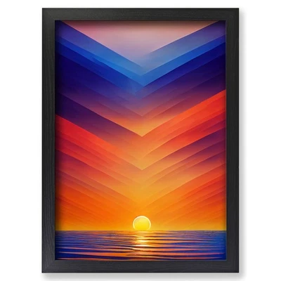 Framed Placid Abstract Ocean Sunset Wall Art Canvas Print Poster Picture, Decor - Image 1 of 4