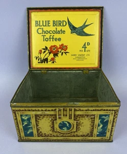 Lata de exhibición vintage Harry Vincent Blue Bird chocolate toffee shop 4d por cuarto - Imagen 1 de 6