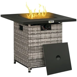 Outsunny Gas Fire Pit Table w/ Rain Cover, Mesh Lid & Lava Stone, 40,000 BTU - Picture 1 of 11