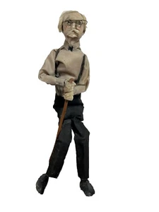 Vintage Grandpa Doll. No Chair. No Grandma. Cane, Glasses, Gray Shirt Black Pant - Picture 1 of 9