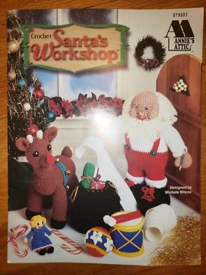 Annie's Attic Santa's Workshop Crochet Patterns Santa Mrs Elf Toys Reindeer Doll - Image 1 of 3