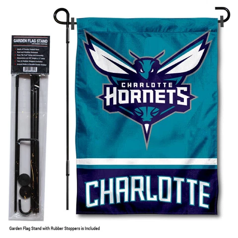 Charlotte Hornets Garden Flag and Yard Stand Included Cover