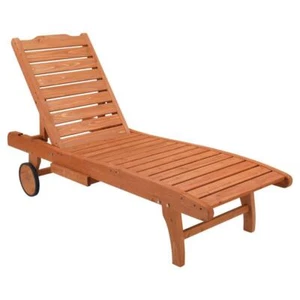 Patio Outdoor Chaise Lounge Chair Recliner Adjustable Backrest with 2 Wheels - Picture 1 of 12