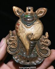 Tibet Bronze Painting Buddhism 8 Auspicious Symbol Conch Shell Amulet Pendant