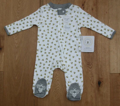 Burt's Bees Baby Organic Footed Coverall ~White, Gray & Yellow ~Bee Print ~ - Image 1 of 3