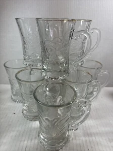 Juego de 9 KSA Floral Vidrio Transparente Diseño Rosa con Tazas 4oz Usado en Excelente Condición - Imagen 1 de 6