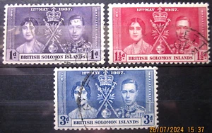 BRITISH SOLOMON ISLANDS ~ S.G. 57 - 59 ~ 1937 CORONATION STAMPS ~ VFU #04047 - Picture 1 of 1