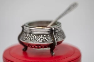 Personalize gift Vintage silver salt cellar set, Russian caviar, mustard, spice - Picture 1 of 16