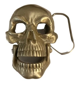 k..1996 de colección. Cinturón de peltre plateado Great American Products hebilla calavera mandíbula móvil - Imagen 1 de 2