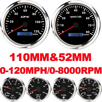 6 Gauge Set 110mm GPS Speedometer 120MPH Tachometer 8000RPM Gauge for Boat Car  - Image 1 of 4