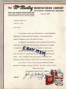 1939 DENVER CO. color letter JOHN G. McMURTRY MANUFACTURING McFarland McNally - Picture 1 of 1