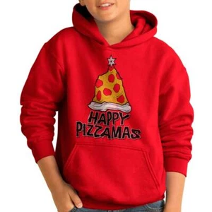 Funny Merry Christmas Happy Pizzamas Tree Youth Hooded Sweatshirt Boy or Girl - Picture 1 of 4