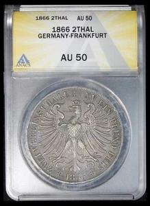 1866 2 Thaler Germany Frankfort- ANACS AU-50 TQ3049/RHN - Picture 1 of 2