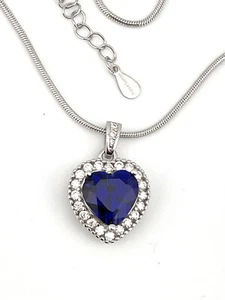 3.5ct Natural Blue Sapphire Pendant Heart Shaped Necklace with Diamond Jewelry - Picture 1 of 10