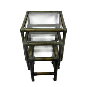 Set of 3 Vintage Nesting Coffee Side Tables Faux Bamboo Rattan Lounge - Picture 1 of 7
