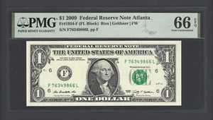 United States-Federal Reserve 1 Dollar 2009 Fr#1934-F (FL Block) UNC Grade 66 - Picture 1 of 2
