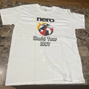 Vintage Nero brennendes CD-ROM ""World Tour 1997"" Promo Computer Software T-Shirt L - Bild 1 von 3