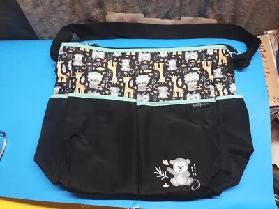 Monkey Zoo Theme Tote Diaper Bag Baby Boom animal print Lion Giraffe Black Teal. - Image 1 of 4