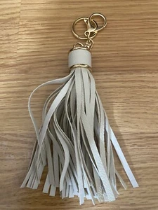 Beige Faux Leather Handbag Tassel Charm with gold coloured hardware Accessory - Picture 1 of 3