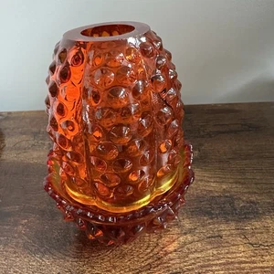Vintage Fenton Art Glass Hobnail Fairy Light Lamp Amberina Orange - Picture 1 of 5
