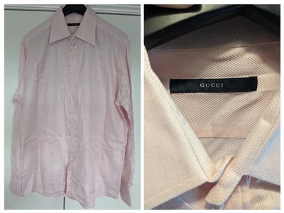 Camisa Gucci De Colección Para Hombres 41 16 Espiga Cuello Abotonado Algodón Italia Rosa Foto 1 de 4