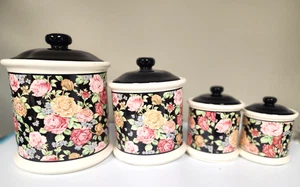 Jay Imports Co. Victorian Chintz Stoneware  4 Canister's with  lids  NIB - Picture 1 of 7