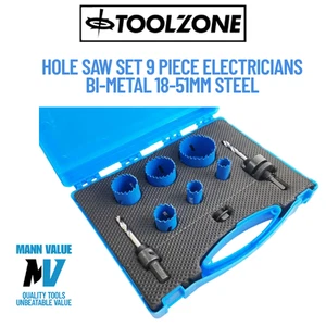 Hole Saw Set 9 Piece Electricians Bi-Metal 18-51mm Steel Aluminium PVC Wood - Picture 1 of 5