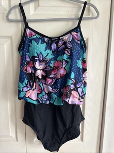 Maxine of Hollywood Floral Swim Suit One Piece Size 12 Nylon - Picture 1 of 5