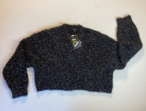 Art Class Girls Fuzzy Black and Silver Shimmer Round Neck Sweater Size M - Picture 1 of 3