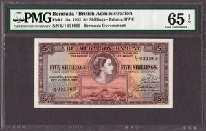 Bermudes / Britanniques 5/- Shillings 1952 QEII Pick-18a GEM UNC PMG 65 EPQ - Photo 1/2