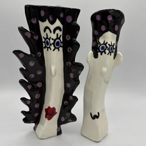 Jerilynn Babroff Signed Anthropomorphic FACES CANDLESTICKS Ceramic Art 10" W - Picture 1 of 24