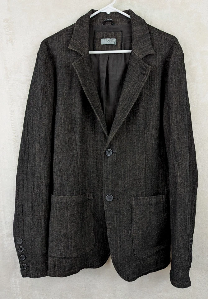 TRANSIT UOMO sz L Blazer Jacket Wool Cotton blend black tan Italy men 0761 - Image 1 of 4