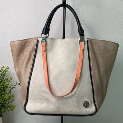 Vince Camuto Tote Bag Color Block Beige White Coral Handbag Shoulder Bag Purse - Image 1 of 4