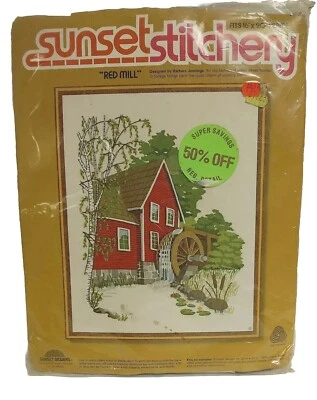 Vintage 1977 Sunset Stitchery RED MILL Crewel Embroidery Kit Wool Yarn 2480  - Image 1 of 4