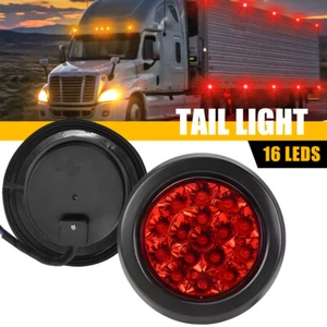 2Pcs 12V 4" Round Red LED Tail Lights Running Brake Stop Turn Signal Lamp Lorry - Picture 1 of 10