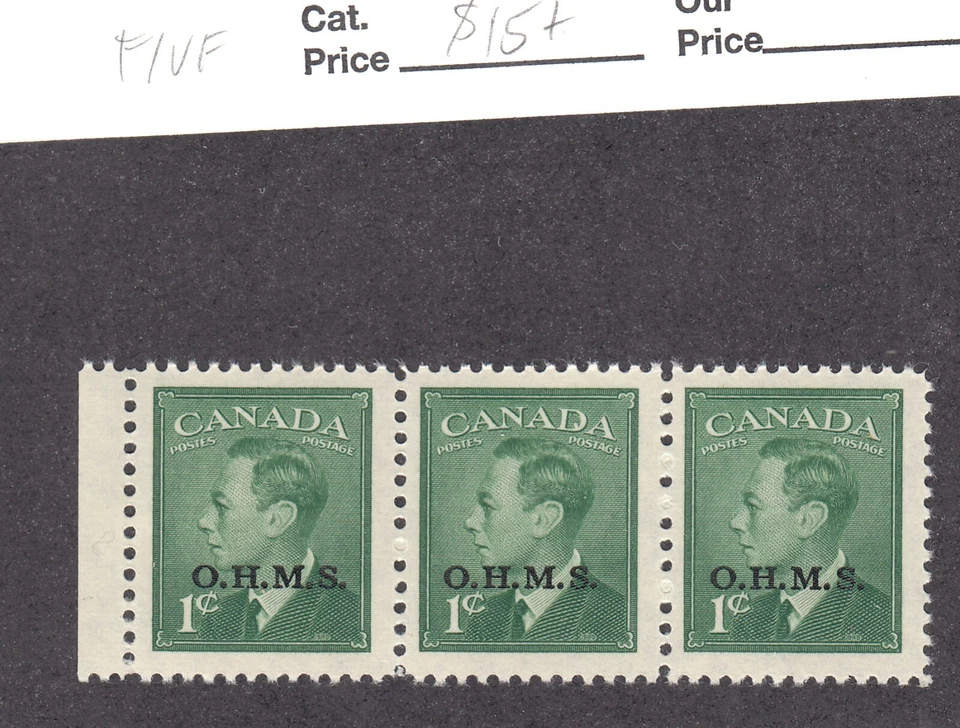 Canada: #O12i 1c KGVI 'OHMS' O/P Official Narrow Spacing Strip/3 Variety FVF MNH - Image 1 of 1
