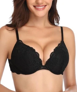 Women’s Push Up Lace Bra Comfort Padded Underwire Bra Lift Up Add One CupBlac... - Picture 1 of 7
