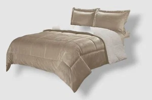 Swift Home Beige Micromink and Sherpa Queen Bedding Comforter Set - Picture 1 of 3