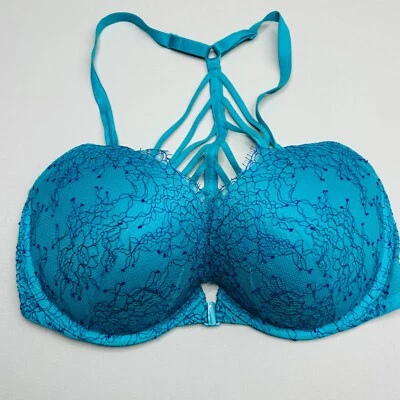 Victoria Secret Push Up Front Close Bra 34DD Plunge Underwire Very Sexy Blue - Image 1 of 4