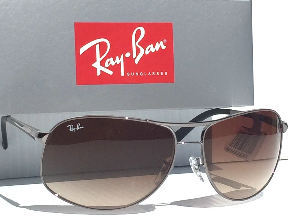 Ray Ban Aviator Silver 64mm W Brown Blue Gradient Sunglass RB 3387 003