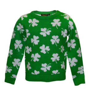 Traditional Craft Green Shamrock Kids Jumper Irish Sweater Nature Lover Gift - Picture 1 of 3