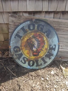 30 Zoll Porzellan Emaille Metall Tankstelle Schild Gas & Öl Tioga Benzin - Bild 1 von 12