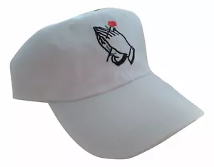 Cappello Berretto Baseball Moda Rosa Mani che Pregano con Rosa Bianco - Foto 1 di 1