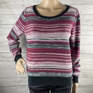 Vans Sweater Medium Burgundy Gray Black Marled Striped Thin Knit Pullover Casual - Picture 1 of 12